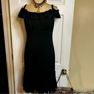 Vintage Y2K Pheobe Coquette Babydoll Ruffle Shoulder Pleated Lined Knee Dress 6